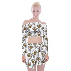 Daisy Minimalist Leaves Off Shoulder Top With Mini Skirt Set by ConteMonfreyShop