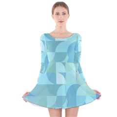 Geometric Ocean   Long Sleeve Velvet Skater Dress