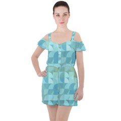 Geometric Ocean   Ruffle Cut Out Chiffon Playsuit by ConteMonfreyShop