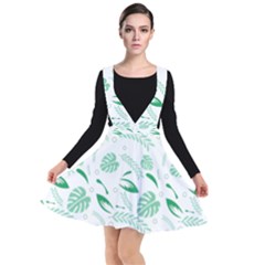 Green Nature Leaves Draw    Plunge Pinafore Dress by ConteMonfreyShop