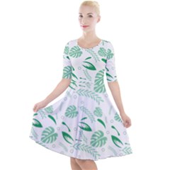 Green Nature Leaves Draw    Quarter Sleeve A-line Dress by ConteMonfreyShop