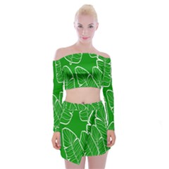 Green Banana Leaves Off Shoulder Top With Mini Skirt Set by ConteMonfreyShop