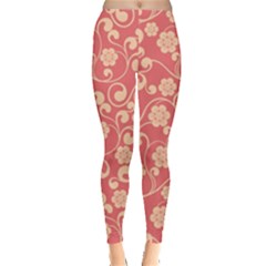 Pink Floral Wall Leggings  by ConteMonfreyShop