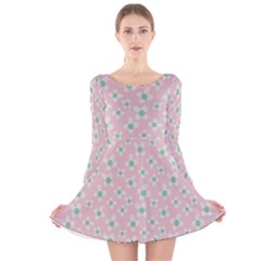 Pink Spring Blossom Long Sleeve Velvet Skater Dress