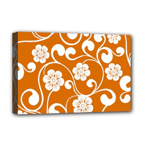 Orange Floral Walls  Deluxe Canvas 18  X 12  (stretched)