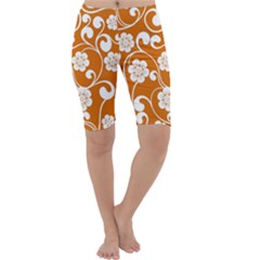 Orange Floral Walls  Cropped Leggings 