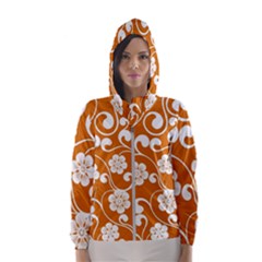 Orange Floral Walls  Women s Hooded Windbreaker