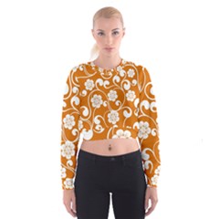 Orange Floral Walls  Cropped Sweatshirt