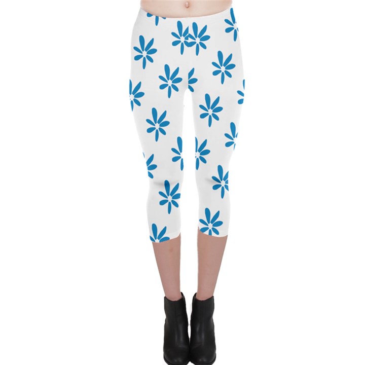 Little Blue Daisies  Capri Leggings 