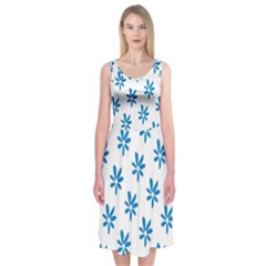 Little Blue Daisies  Midi Sleeveless Dress by ConteMonfreyShop