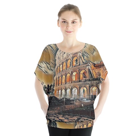 Colosseo Italy Batwing Chiffon Blouse by ConteMonfrey