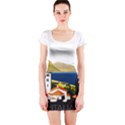 River Small Town Landscape Short Sleeve Bodycon Dress View1