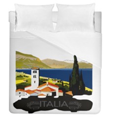 River Small Town Landscape Duvet Cover (queen Size)