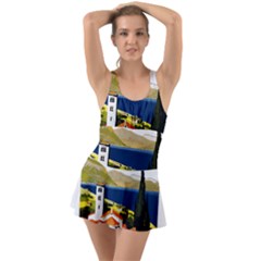 River Small Town Landscape Ruffle Top Dress Swimsuit by ConteMonfrey