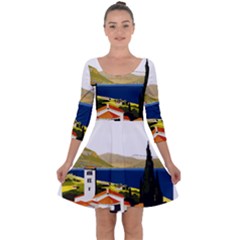 River Small Town Landscape Quarter Sleeve Skater Dress by ConteMonfrey