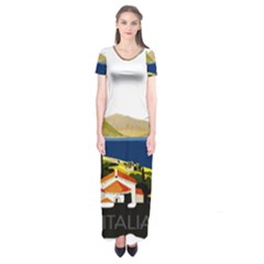 River Small Town Landscape Short Sleeve Maxi Dress by ConteMonfrey