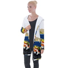 River Small Town Landscape Longline Hooded Cardigan by ConteMonfrey