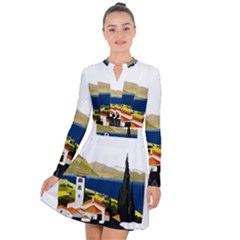 River Small Town Landscape Long Sleeve Panel Dress by ConteMonfrey