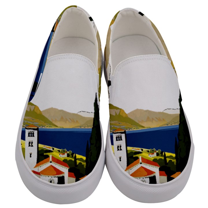 River Small Town Landscape Men s Canvas Slip Ons