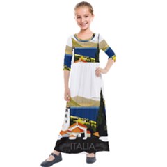 River Small Town Landscape Kids  Quarter Sleeve Maxi Dress by ConteMonfrey