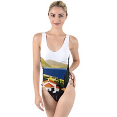 River Small Town Landscape High Leg Strappy Swimsuit by ConteMonfrey