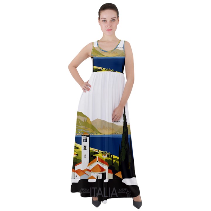 River Small Town Landscape Empire Waist Velour Maxi Dress