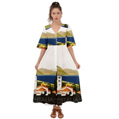 River Small Town Landscape Kimono Sleeve Boho Dress by ConteMonfrey