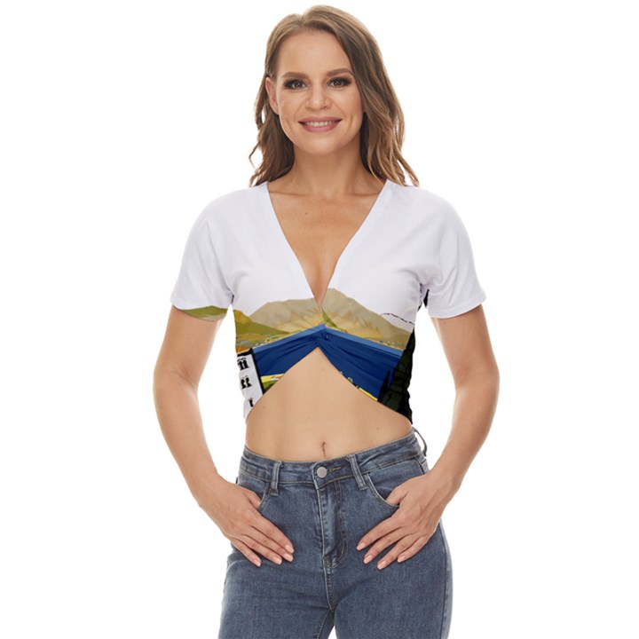 River Small Town Landscape Twist Front Crop Top