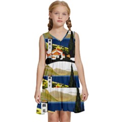 River Small Town Landscape Kids  Sleeveless Tiered Mini Dress by ConteMonfrey