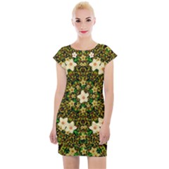 Flower Power And Big Porcelainflowers In Blooming Style Cap Sleeve Bodycon Dress by pepitasart