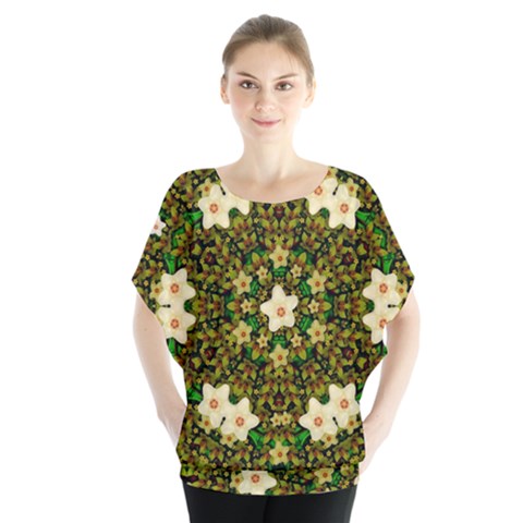 Flower Power And Big Porcelainflowers In Blooming Style Batwing Chiffon Blouse by pepitasart