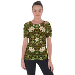 Flower Power And Big Porcelainflowers In Blooming Style Shoulder Cut Out Short Sleeve Top by pepitasart