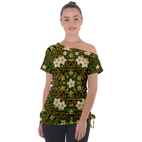 Flower Power And Big Porcelainflowers In Blooming Style Off Shoulder Tie-up Tee by pepitasart