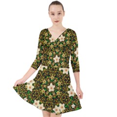 Flower Power And Big Porcelainflowers In Blooming Style Quarter Sleeve Front Wrap Dress by pepitasart