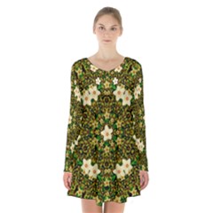 Flower Power And Big Porcelainflowers In Blooming Style Long Sleeve Velvet V-neck Dress by pepitasart