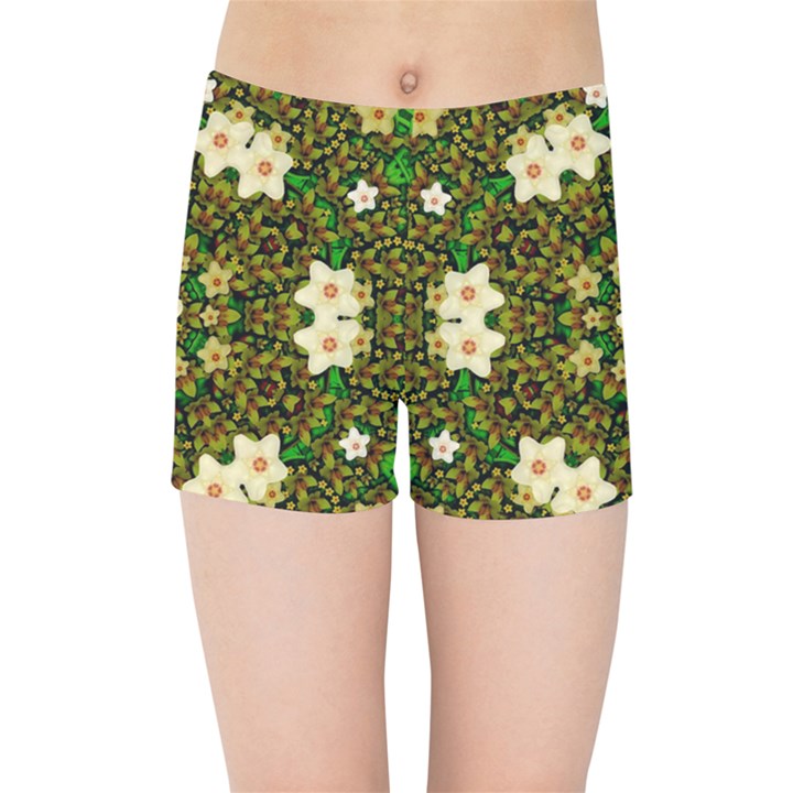 Flower Power And Big Porcelainflowers In Blooming Style Kids  Sports Shorts