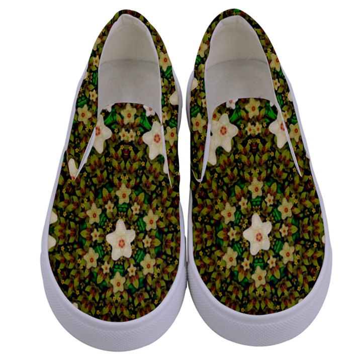 Flower Power And Big Porcelainflowers In Blooming Style Kids  Canvas Slip Ons