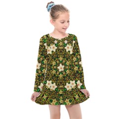 Flower Power And Big Porcelainflowers In Blooming Style Kids  Long Sleeve Dress by pepitasart