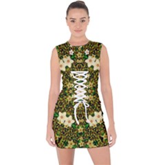 Flower Power And Big Porcelainflowers In Blooming Style Lace Up Front Bodycon Dress by pepitasart