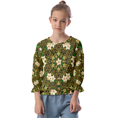 Flower Power And Big Porcelainflowers In Blooming Style Kids  Cuff Sleeve Top by pepitasart