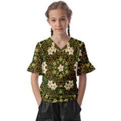 Flower Power And Big Porcelainflowers In Blooming Style Kids  V-neck Horn Sleeve Blouse by pepitasart