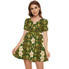 Flower Power And Big Porcelainflowers In Blooming Style Tiered Short Sleeve Babydoll Dress by pepitasart