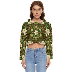 Flower Power And Big Porcelainflowers In Blooming Style Women s Lightweight Cropped Hoodie by pepitasart