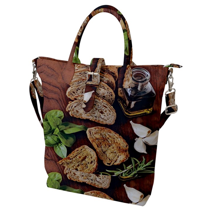 Oil, Basil, Garlic, Bread And Rosemary - Italian Food Buckle Top Tote Bag