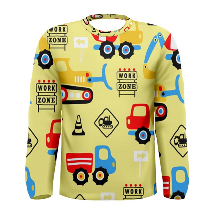 Seamless pattern vector industrial vehicle cartoon Men s Long Sleeve Tee