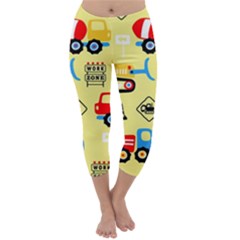 Seamless Pattern Vector Industrial Vehicle Cartoon Capri Winter Leggings 