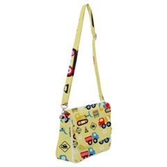 Seamless Pattern Vector Industrial Vehicle Cartoon Shoulder Bag With Back Zipper