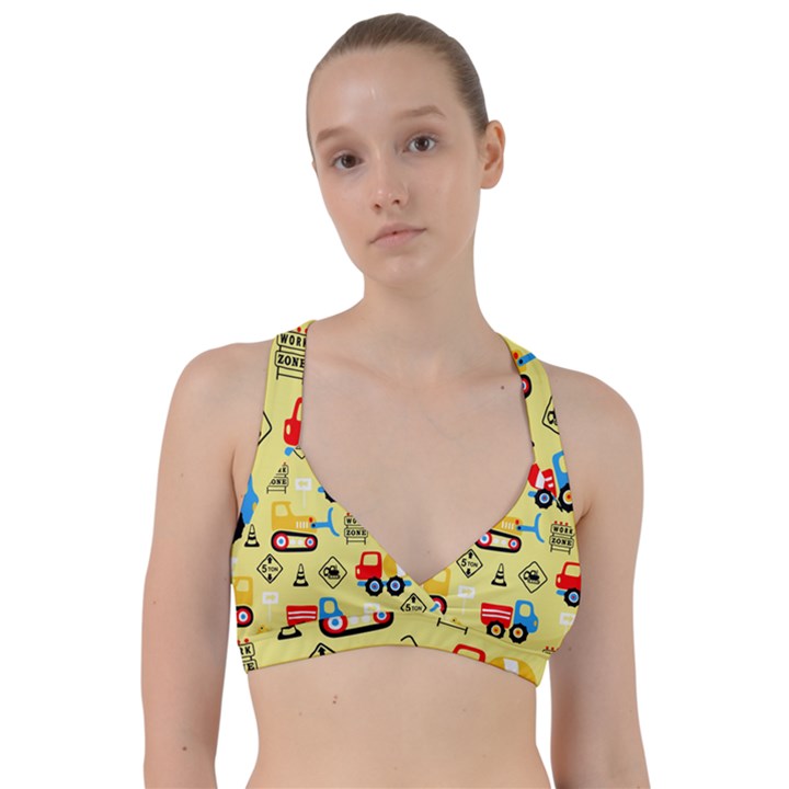 Seamless pattern vector industrial vehicle cartoon Sweetheart Sports Bra