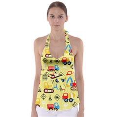 Seamless Pattern Vector Industrial Vehicle Cartoon Babydoll Tankini Top