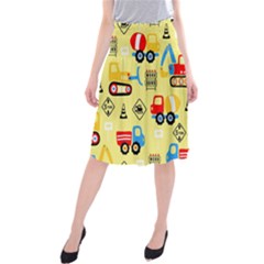 Seamless Pattern Vector Industrial Vehicle Cartoon Midi Beach Skirt by Jancukart